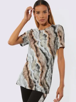 T-shirts longs à imprimé marbré avec fentes latérales