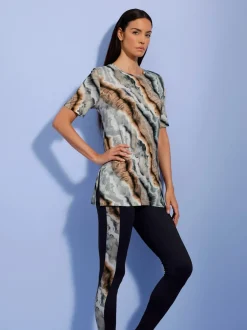 T-shirts longs à imprimé marbré avec fentes latérales