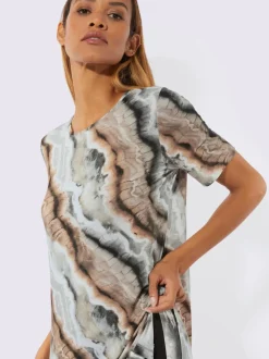 T-shirts longs à imprimé marbré avec fentes latérales