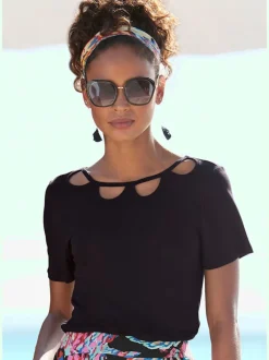 T-shirts à manches courtes encolure ronde avec découpes tendance
