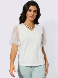 T-shirts à manches courtes en modal avec manches en dentelle