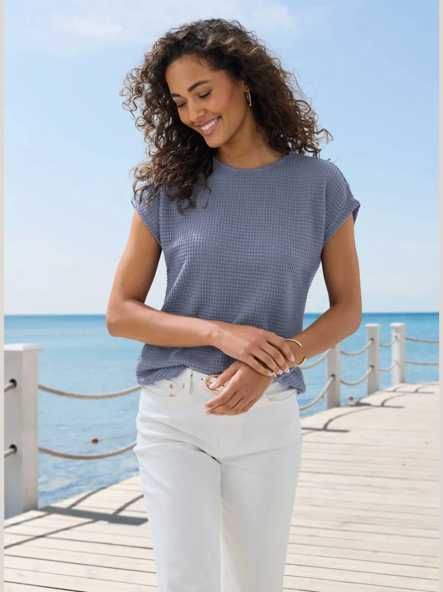 T-shirts à manches courtes en tricot gaufré léger