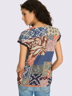 T-shirts à manches courtes en v coton patchwork doux