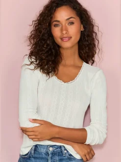 T-shirts à manches longues avec motif ajouré en dentelle
