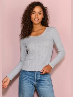 T-shirts à manches longues avec motif ajouré en dentelle