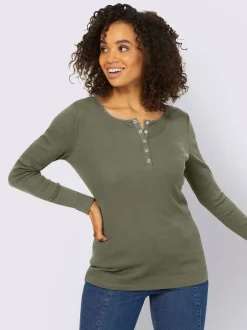 T-shirts à manches longues avec patte de boutonnage douce coton