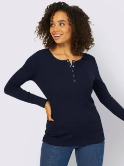 T-shirts à manches longues avec patte de boutonnage douce coton