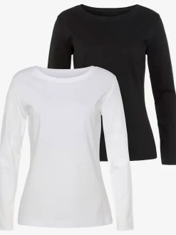 T-shirts à manches longues encolure ronde basiques interlock