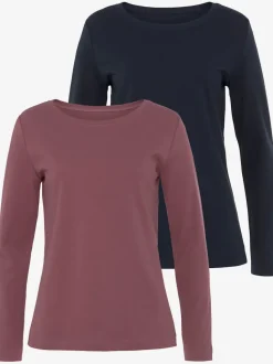 T-shirts à manches longues encolure ronde basiques interlock