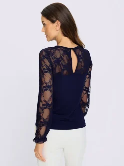T-shirts à manches longues en dentelle transparente élégante