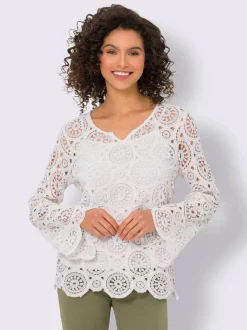 T-shirts à manches longues en dentelle macramé délicate