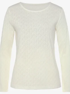 T-shirts manches longues en tricot fin ajouré coton