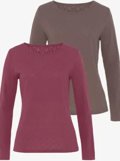 T-shirts manches longues en tricot fin ajouré coton