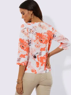 T-shirts à manches 3/4 motifs fleuris fins détails ondulés