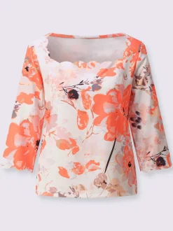 T-shirts à manches 3/4 motifs fleuris fins détails ondulés