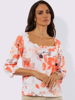 T-shirts à manches 3/4 motifs fleuris fins détails ondulés