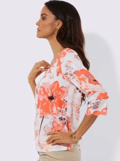 T-shirts à manches 3/4 motifs fleuris fins détails ondulés