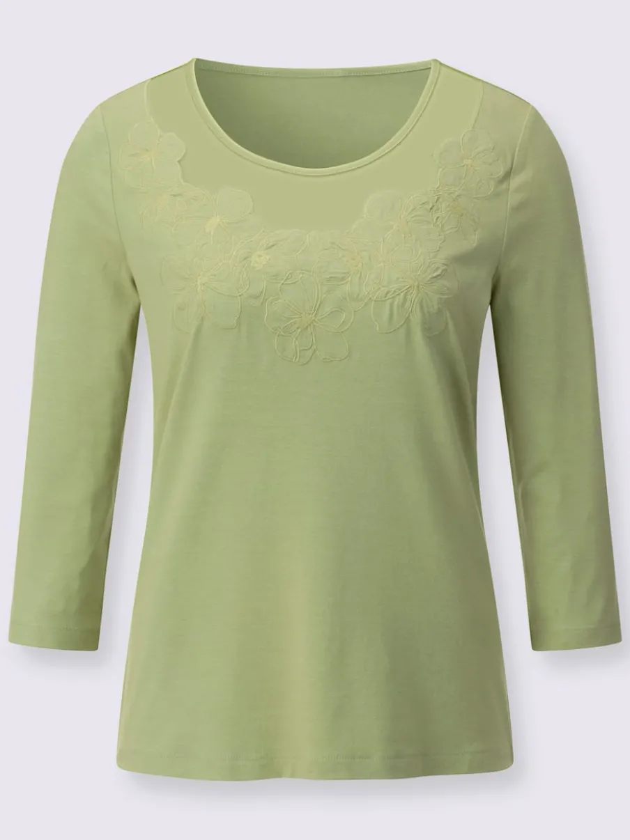 T-shirts à manches trois quarts avec broderie florale élégante