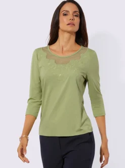 T-shirts à manches trois quarts avec broderie florale élégante