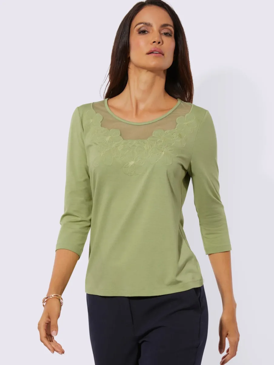 T-shirts à manches trois quarts avec broderie florale élégante