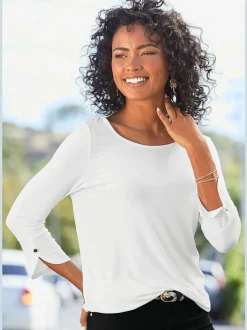 T-shirts à manches trois quarts avec boutons dorés raffinés
