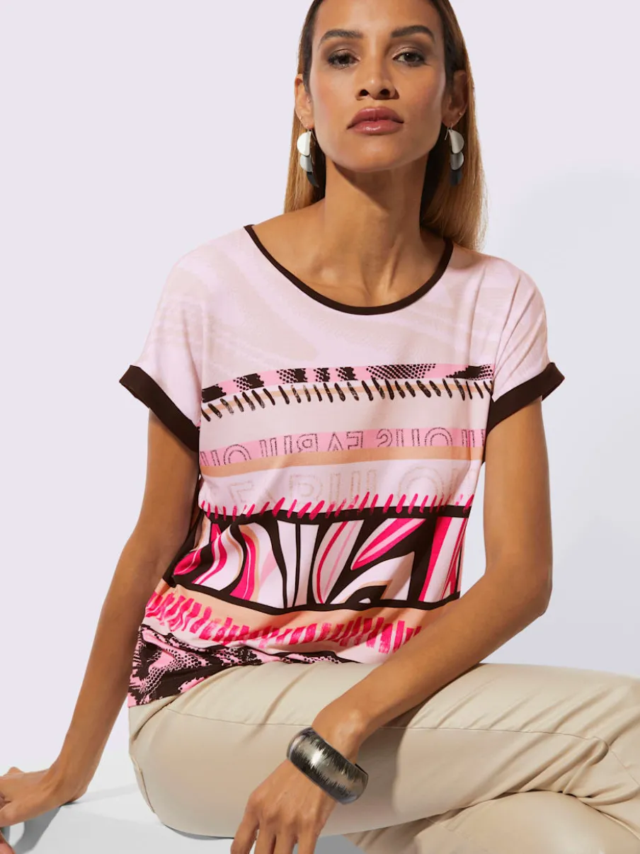T-shirts à motifs géométriques à encolure ronde et mancherons