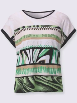 T-shirts à motifs géométriques à encolure ronde et mancherons