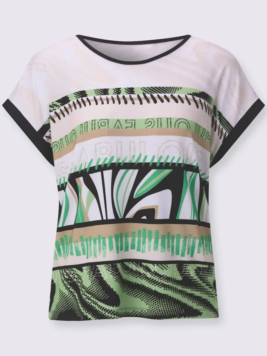 T-shirts à motifs géométriques à encolure ronde et mancherons