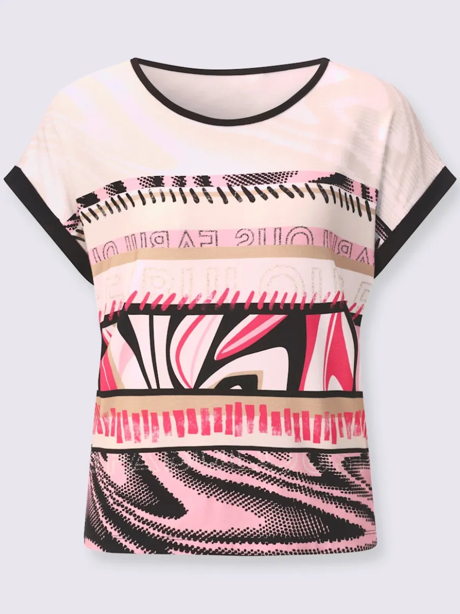T-shirts à motifs géométriques à encolure ronde et mancherons