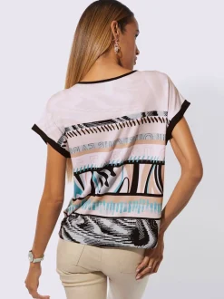 T-shirts à motifs géométriques à encolure ronde et mancherons