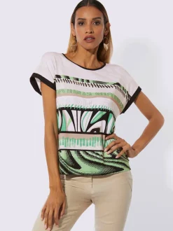 T-shirts à motifs géométriques à encolure ronde et mancherons