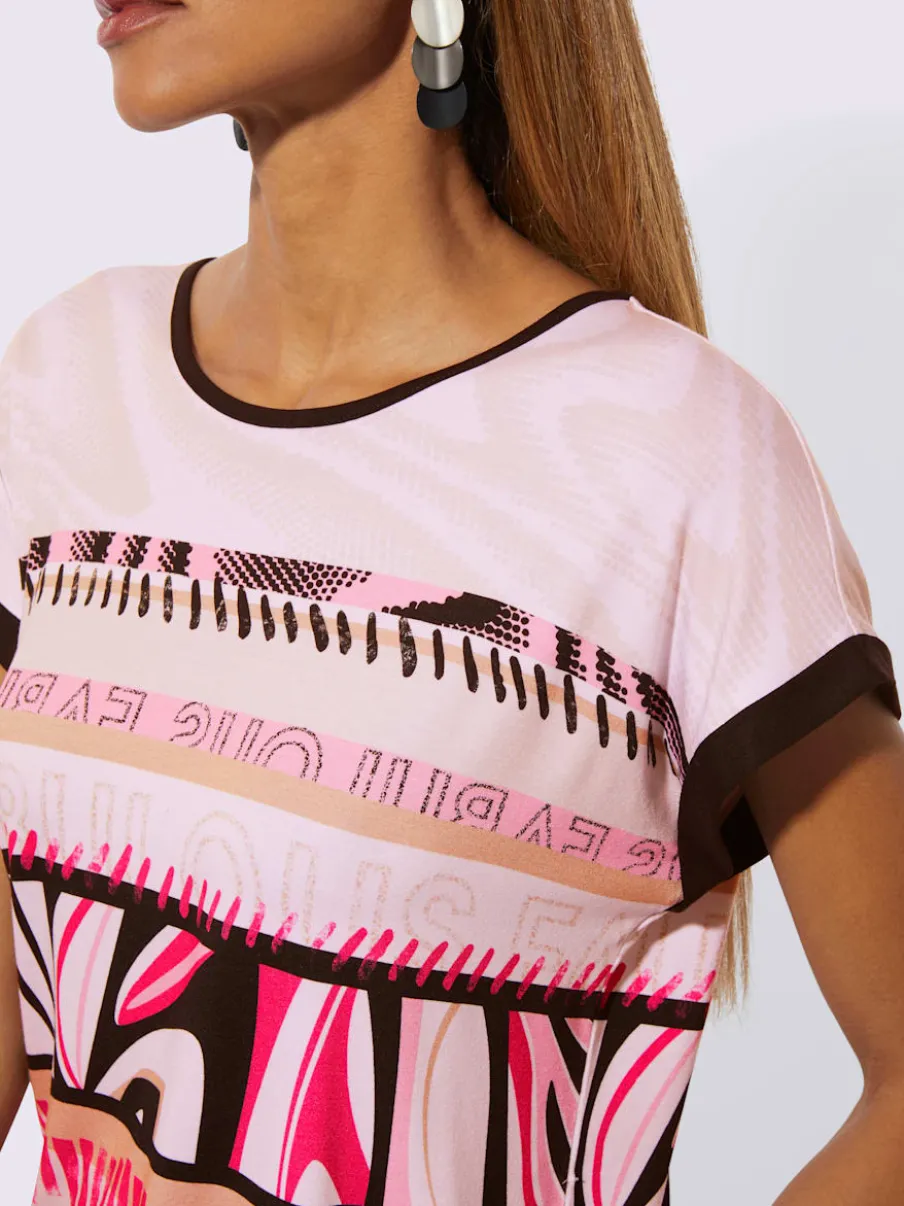 T-shirts à motifs géométriques à encolure ronde et mancherons