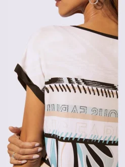 T-shirts à motifs géométriques à encolure ronde et mancherons