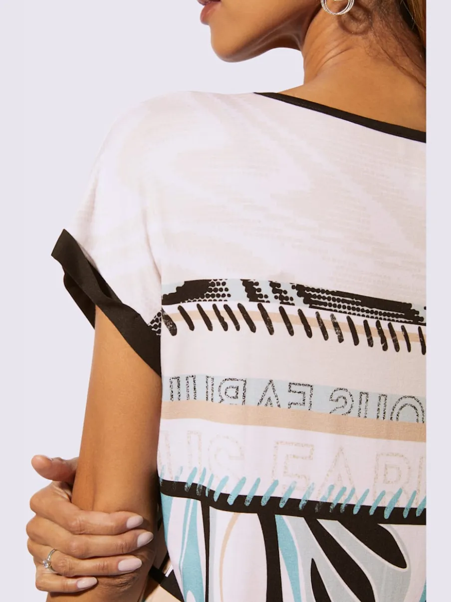 T-shirts à motifs géométriques à encolure ronde et mancherons