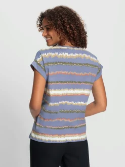 T-shirts rayés à col rond avec mancherons décontractés