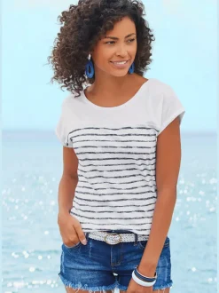 T-shirts rayés à ourlet droit en coton structuré