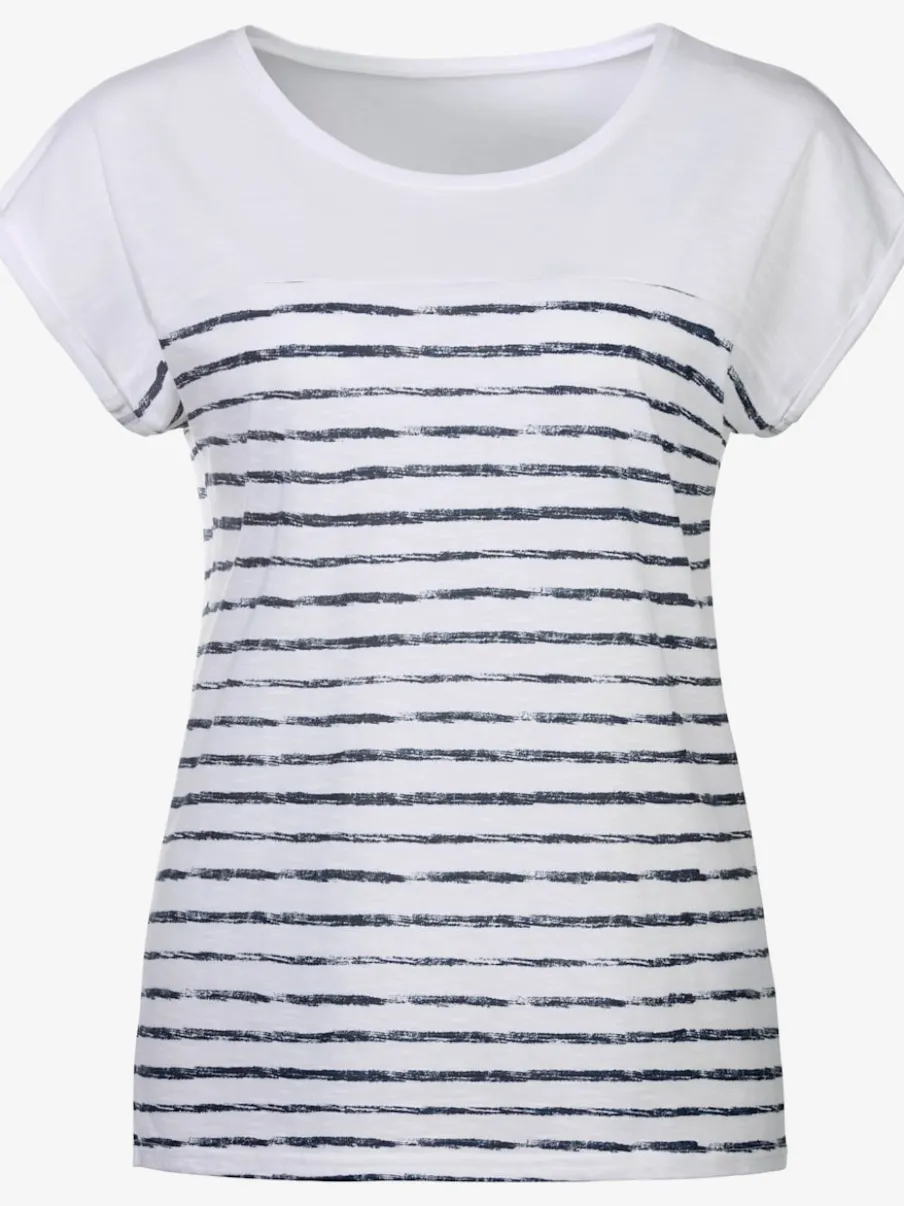T-shirts rayés à ourlet droit en coton structuré