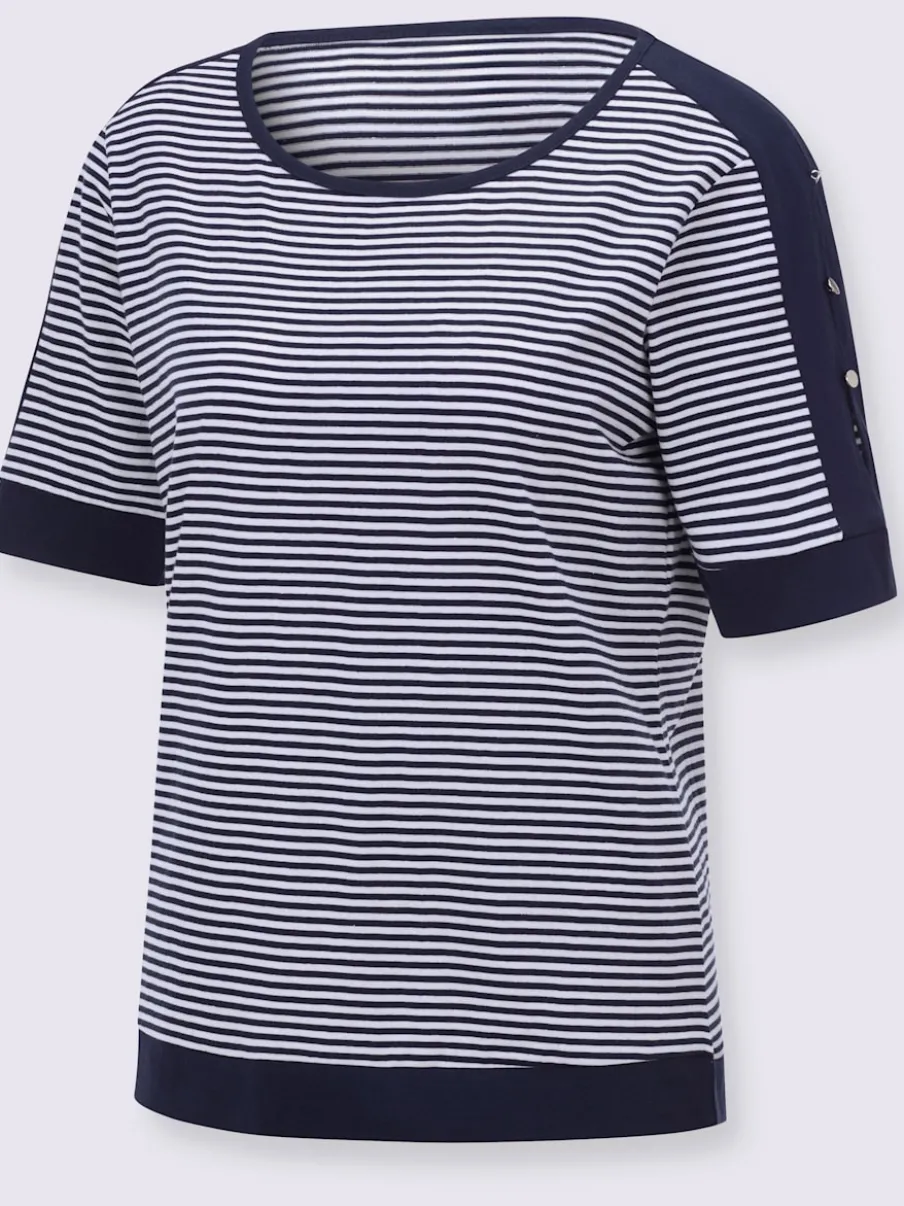 T-shirts à rayures avec encolure arrondie et boutons