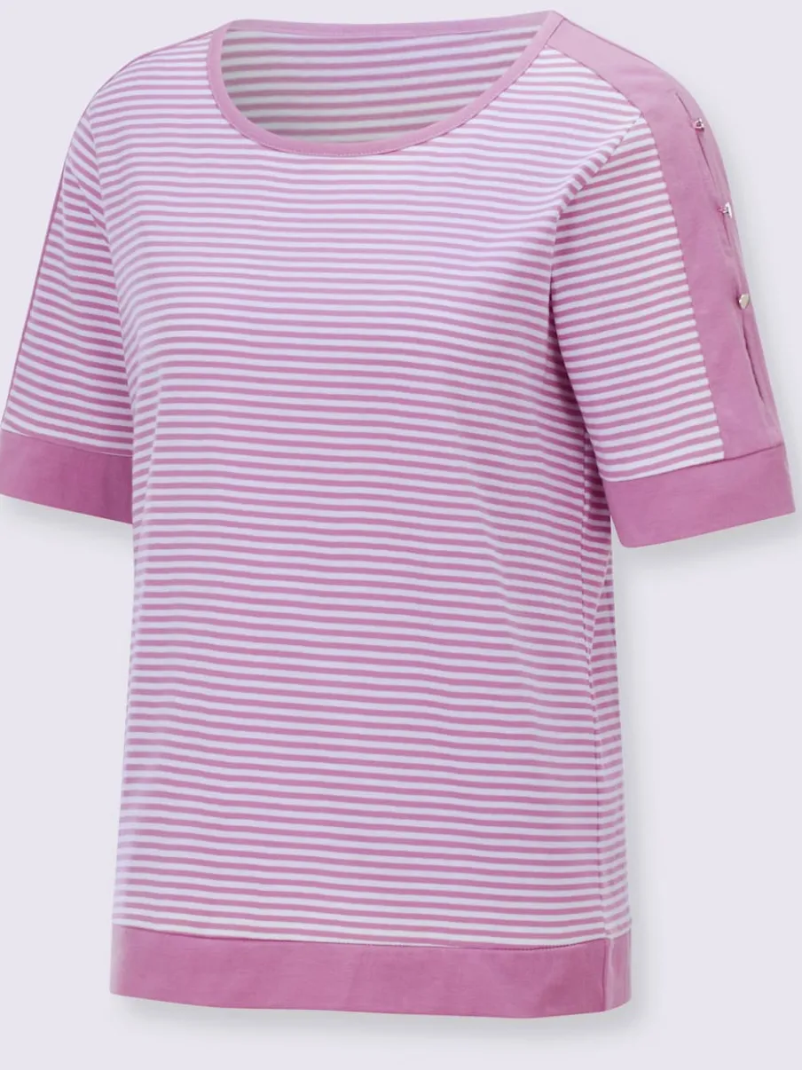 T-shirts à rayures avec encolure arrondie et boutons