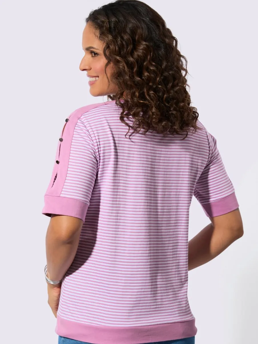 T-shirts à rayures avec encolure arrondie et boutons