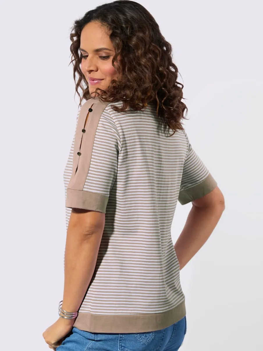 T-shirts à rayures avec encolure arrondie et boutons