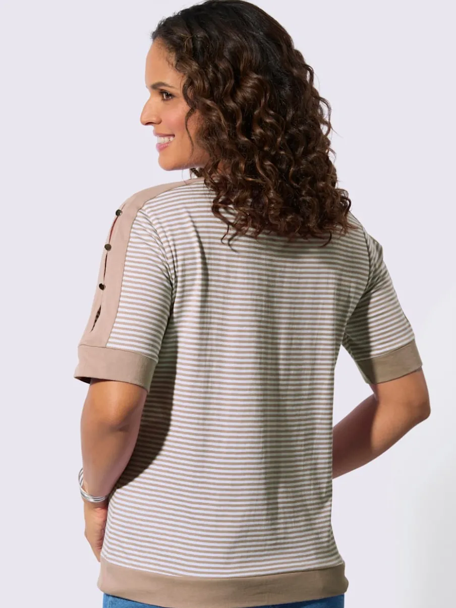 T-shirts à rayures avec encolure arrondie et boutons