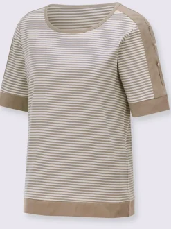 T-shirts à rayures avec encolure arrondie et boutons