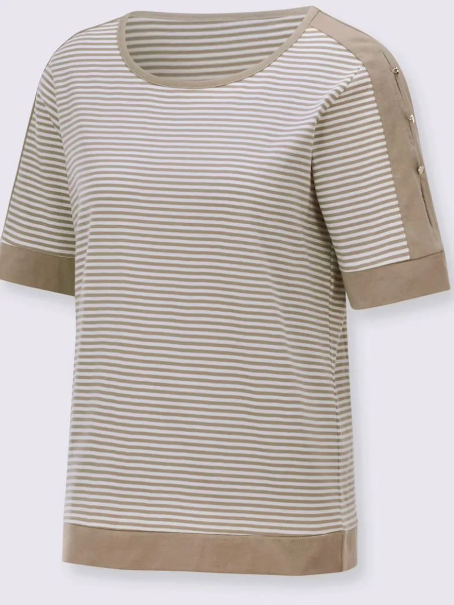 T-shirts à rayures avec encolure arrondie et boutons