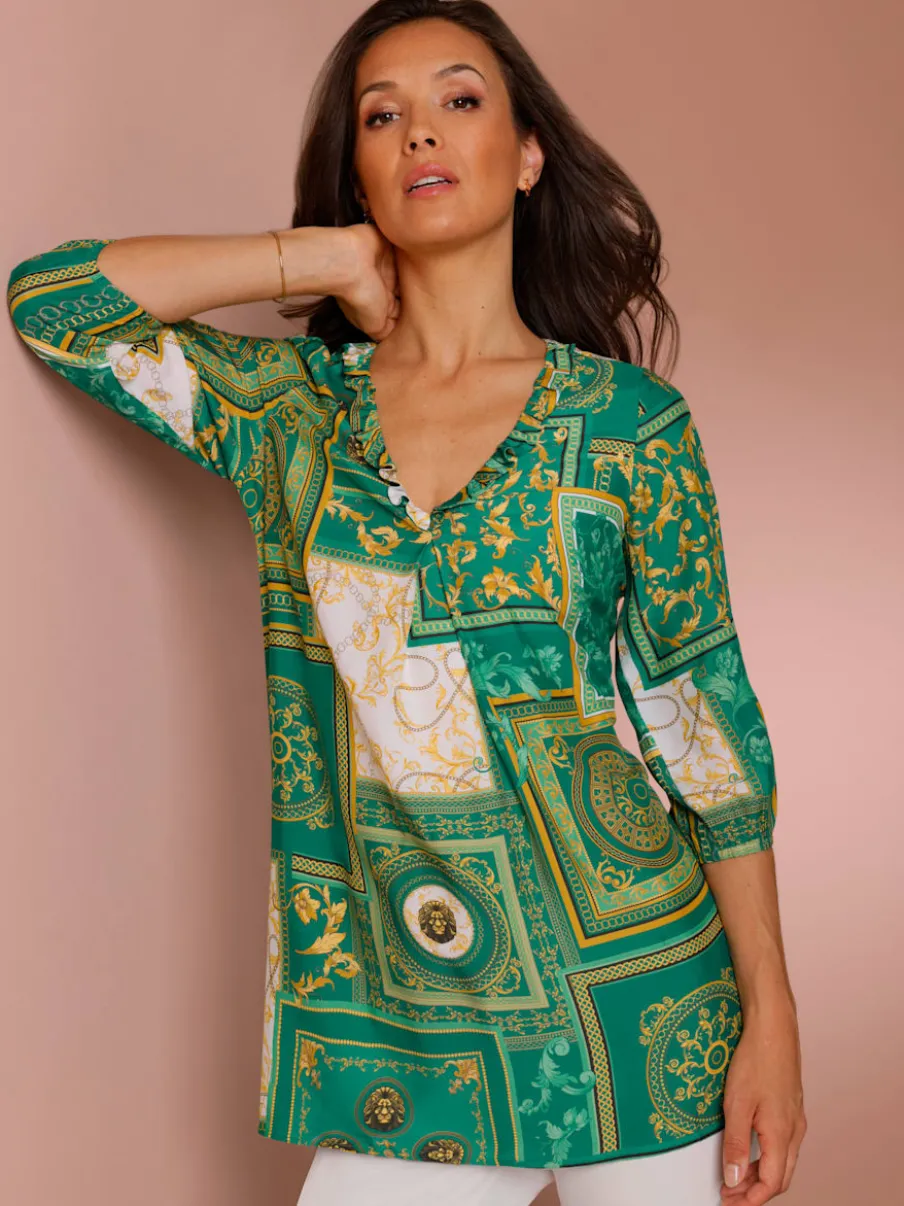 Tunique ample à volants en viscose et soie originale