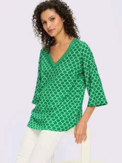 Tunique col V à manches trompette avec motif imprimé