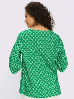 Tunique col V à manches trompette avec motif imprimé