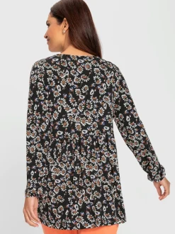 Tunique fluide à col V et manches longues avec motif floral