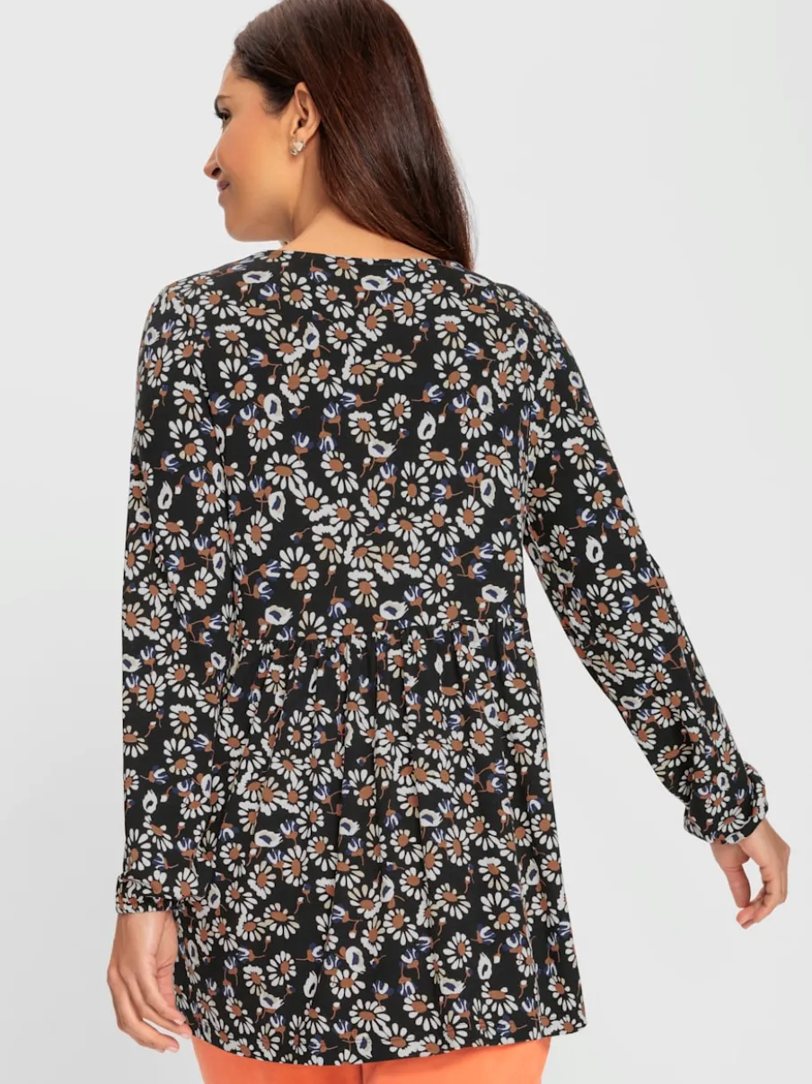 Tunique fluide à col V et manches longues avec motif floral