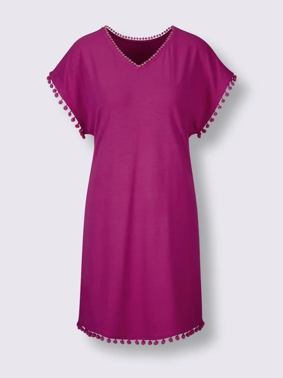 Tunique jersey avec col en V et bordures dentelle